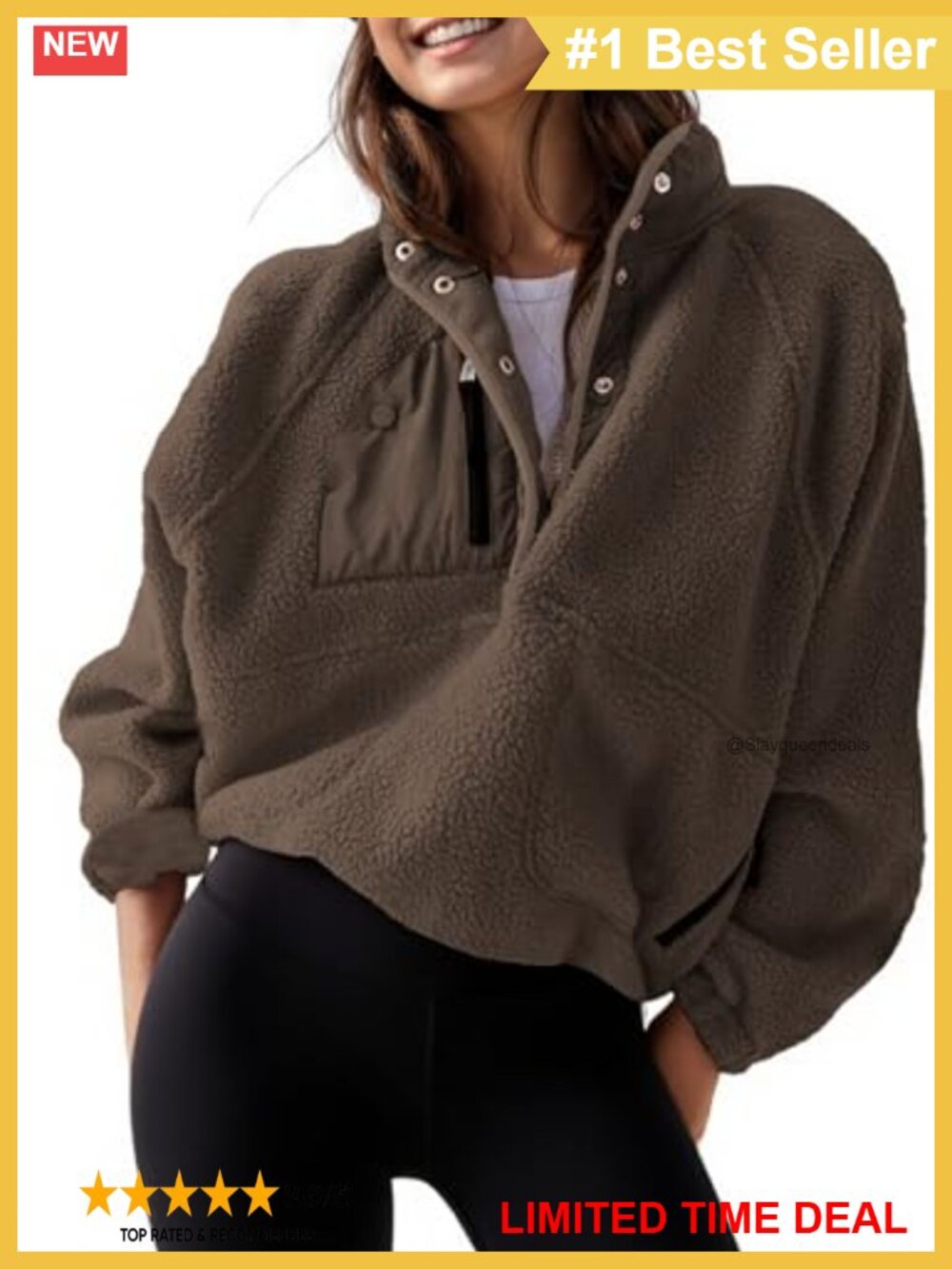 Lightweight Fuzzy Fleece Cropped Pullover Jacket Snap Button Pockets